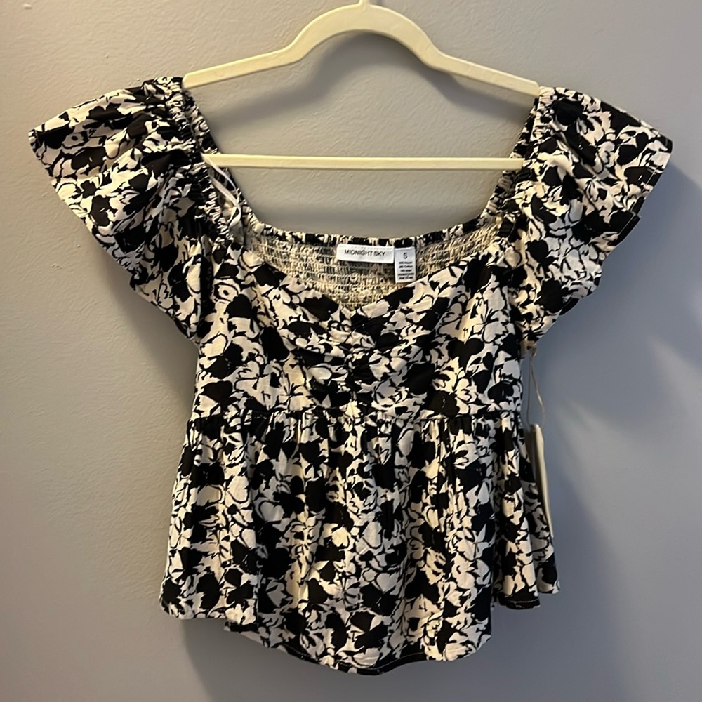 Midnight Sky Babydoll Peplum Top Linens Blend NWT